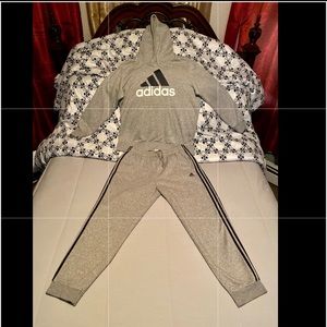 Adidas grey and black stripe sweat suit